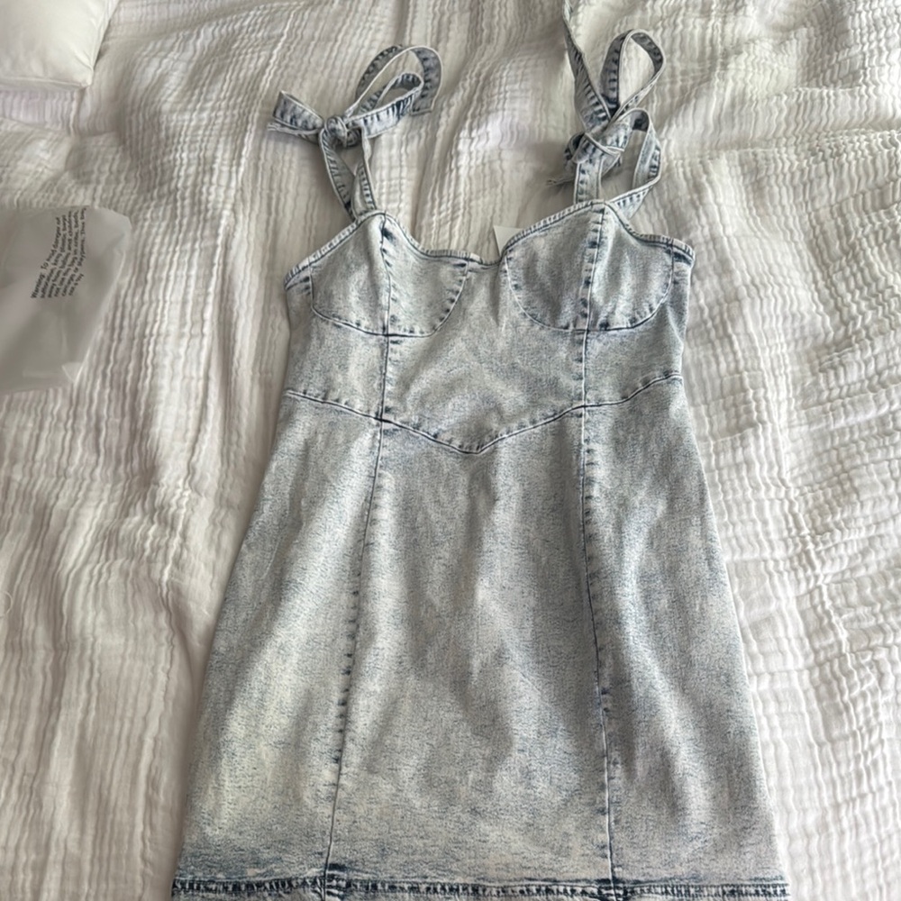 Blue Blush Blue and White Bustier Tie Front Mini Dress